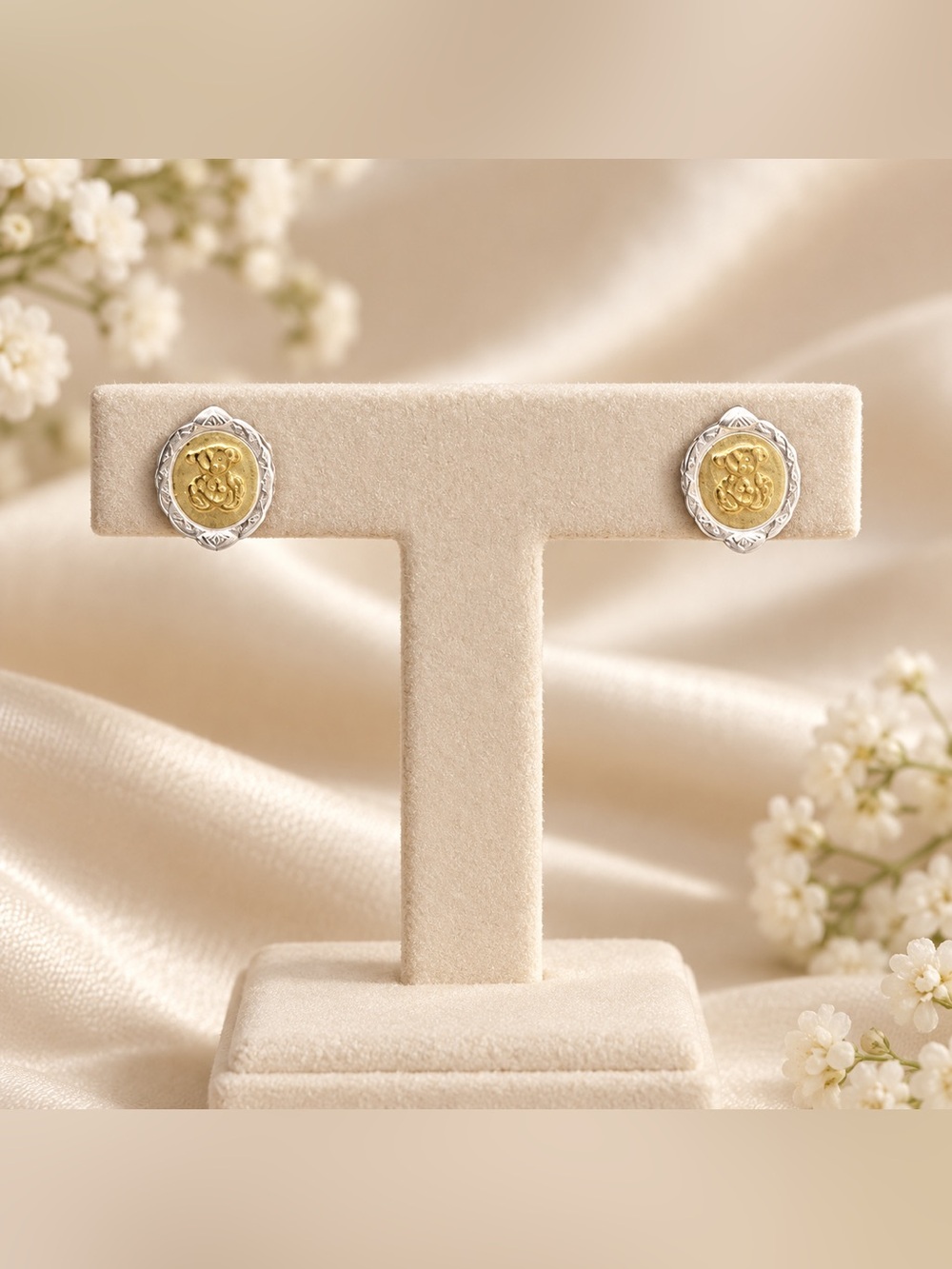 Camafeo bear Gold and Silver Earrings Sterling silver925